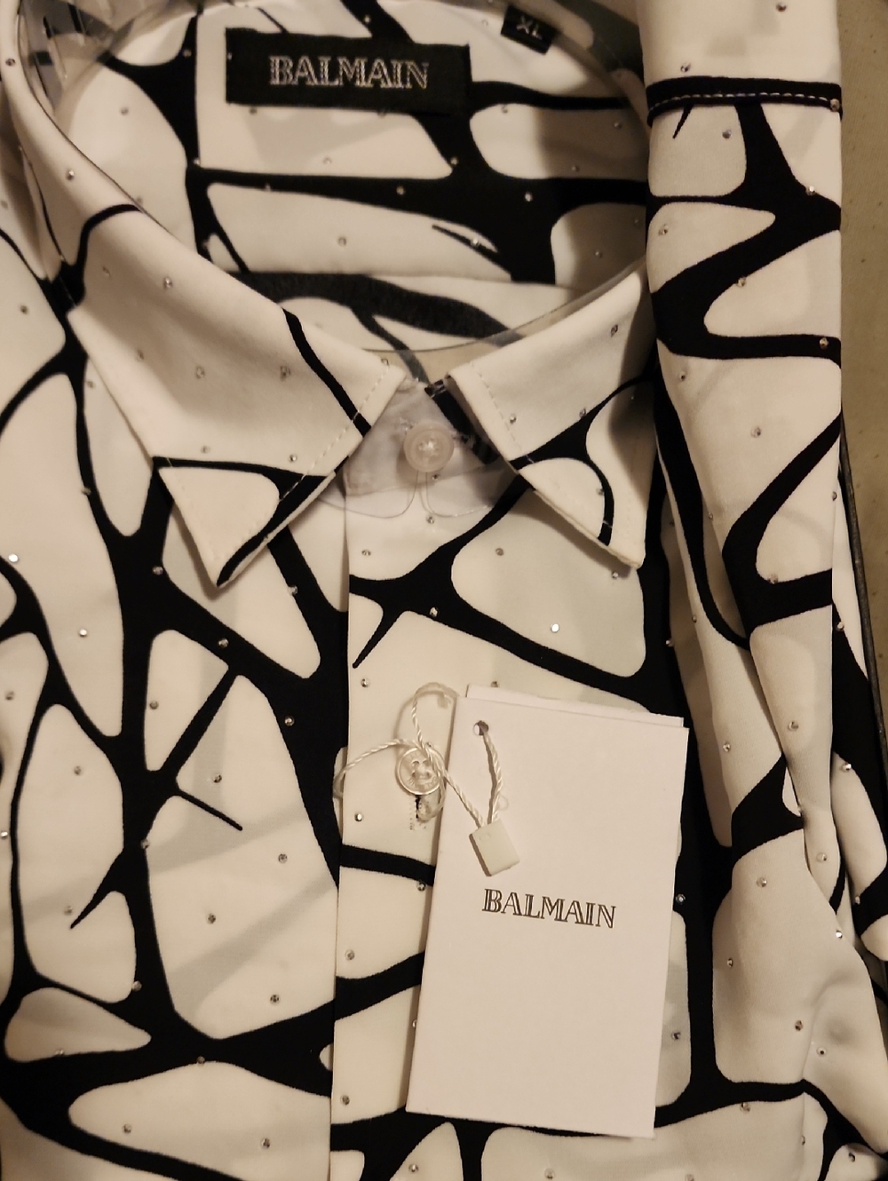 Balmain White Dress Shirt with Black Abstract Web Pattern
